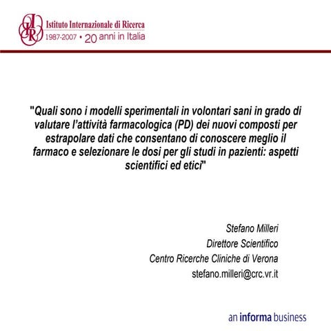 Modelli sperimentali in volontari sani