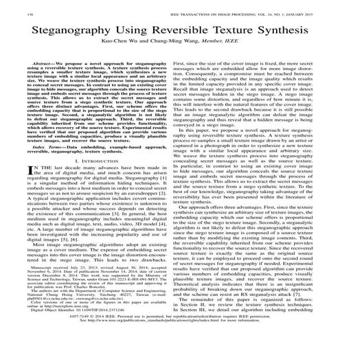 Steganography Using Reversible Texture Synthesis