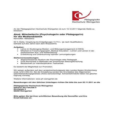 Stellenausschreibung "Akademischer Mitarbeiter/in"