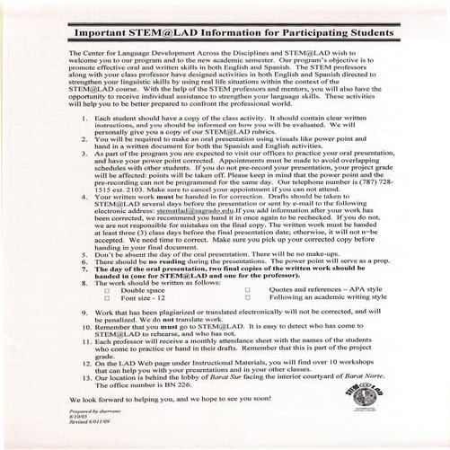 Important STEM@LAD Information for Participating Students