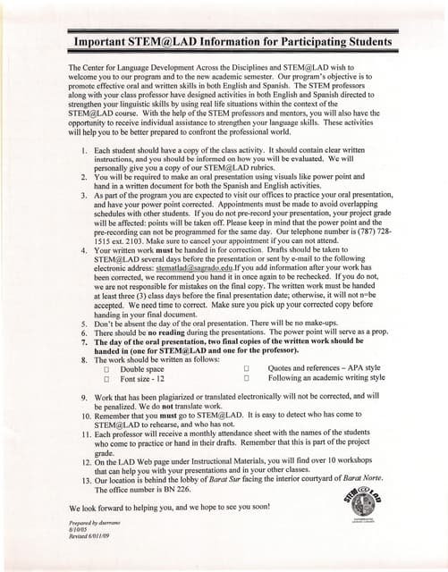 Important STEM@LAD Information for ...