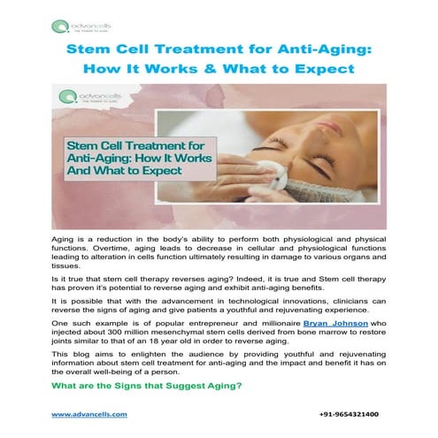 Stem Cell Treatment for Anti-Aging: How It Works & What to Expect