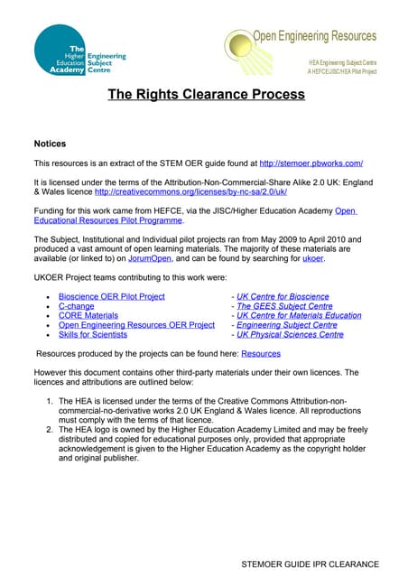IPR Clearance- STEM OER GUIDE section
