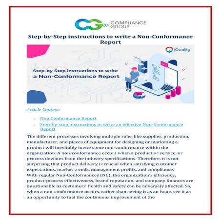 Step by-step instructions to write a non-conformance report