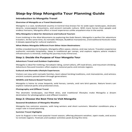 Step-by-Step Mongolia Tour Planning Guide | PDF