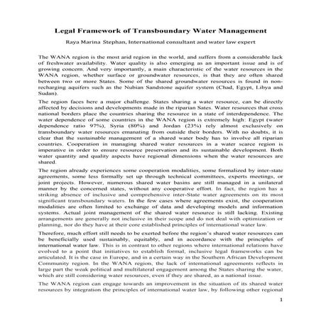 Stephan - Legal Framework of Transboundary Water Management