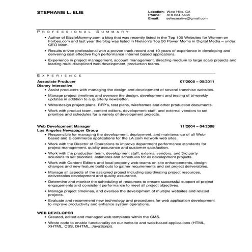 Stephanie Elie Web Design Resume