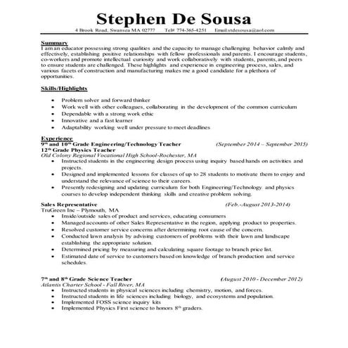Stephen de sousa resume 2016