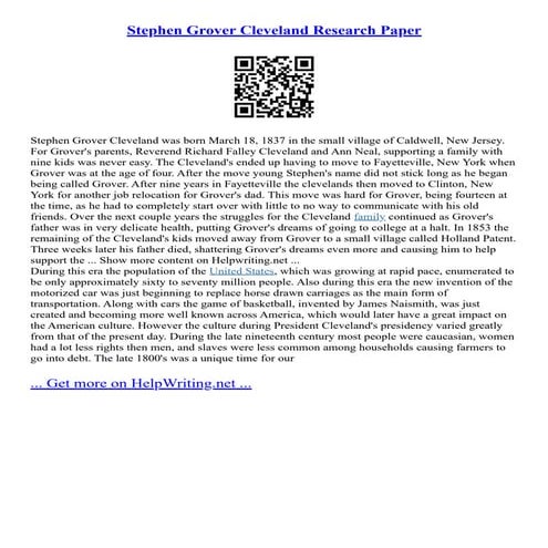 Stephen Grover Cleveland Research Paper | PDF