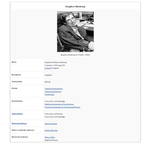 Stephen hawking report