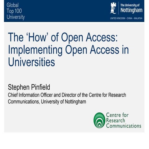 The "How" of Open Access: Implementing Open Access in Universities