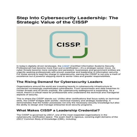 Step Into Cybersecurity Leadership: The Strategic Value of the CISSP