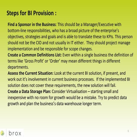 Steps For BI Provision