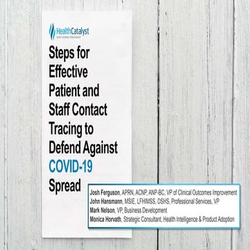 Steps for Effective Patient and Staff Contact Tracing to Defend Against COVID...