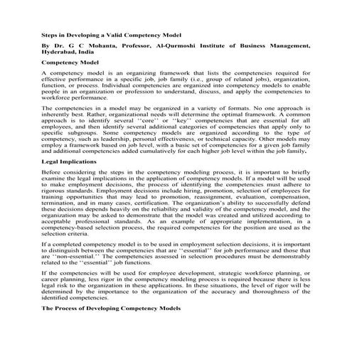 Steps in developing a valid competency model