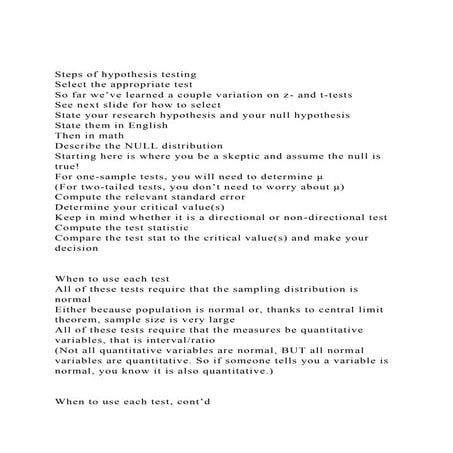 Steps of hypothesis testingSelect the appropriate testSo far.docx