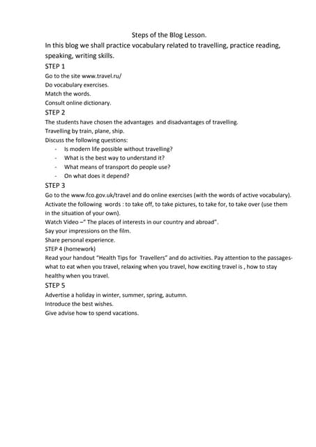 Steps of the Blog Lesson
