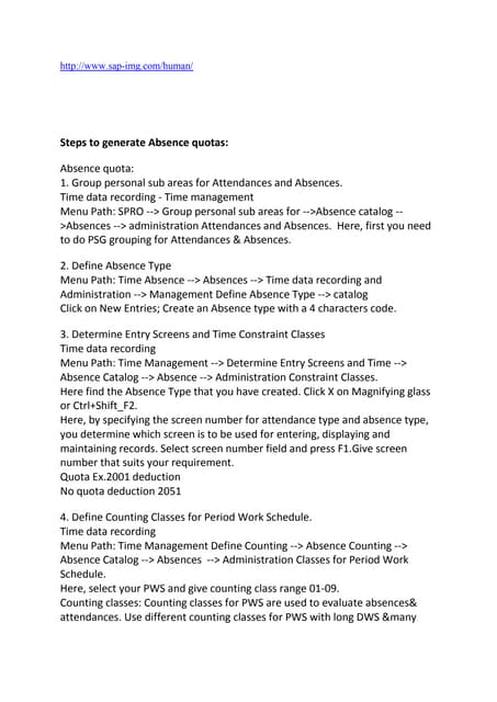 Steps to generate absence quotas