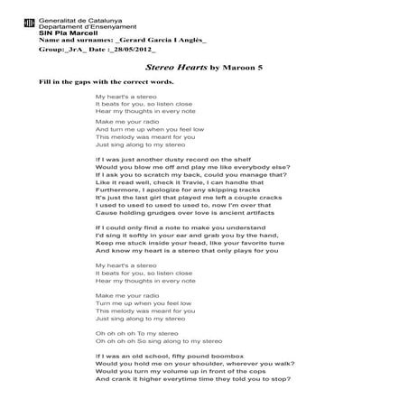 My Hearts A Stereo Maroon 5 Lyrics Stereo hearts by_maroon_5 | PDF