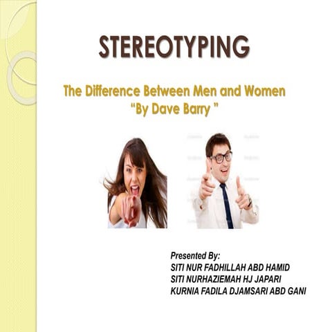 Stereotypes about men and women by dave barry 