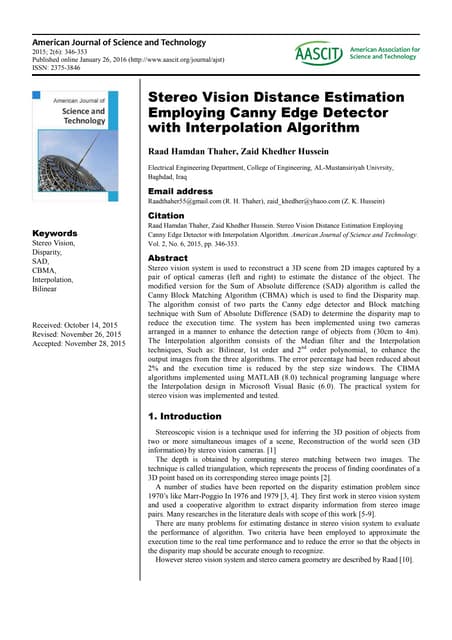 Stereo Vision Distance Estimation Employing Canny Edge Detector with Interpol...