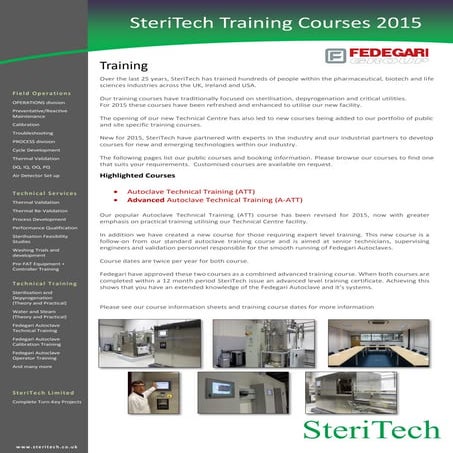 SteriTech Technical Centre Courses 2015 | PDF