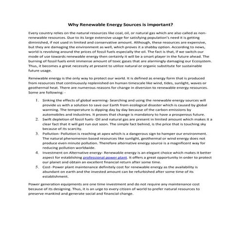 Why Renewable Energy Sources is Important? | DOCX