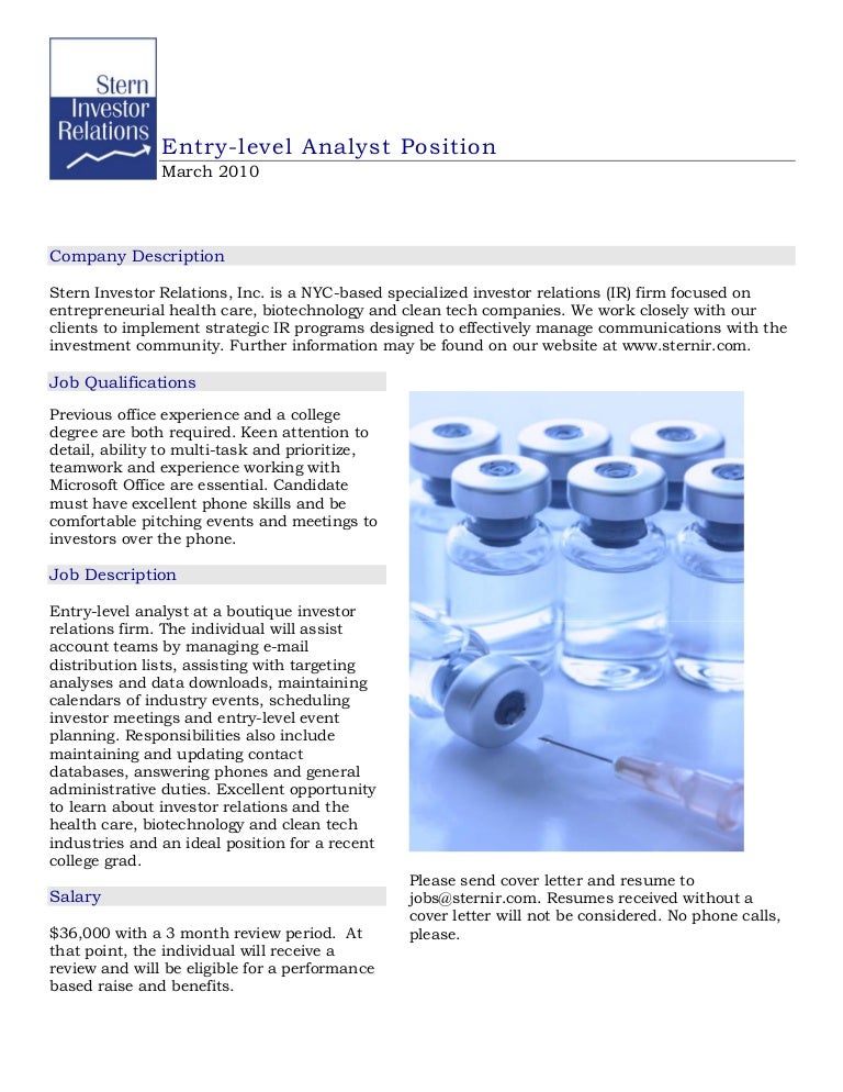 stern investor relations entry level analyst job posting