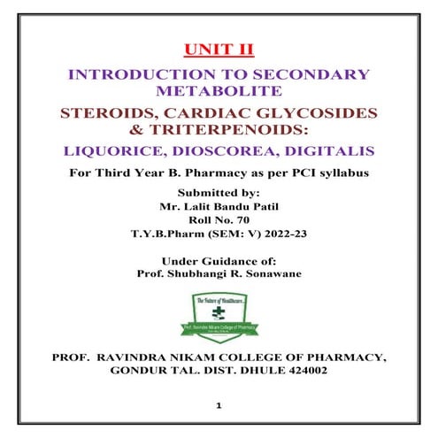 Steroids, cardiac glycoside,  Pharmacognosy 