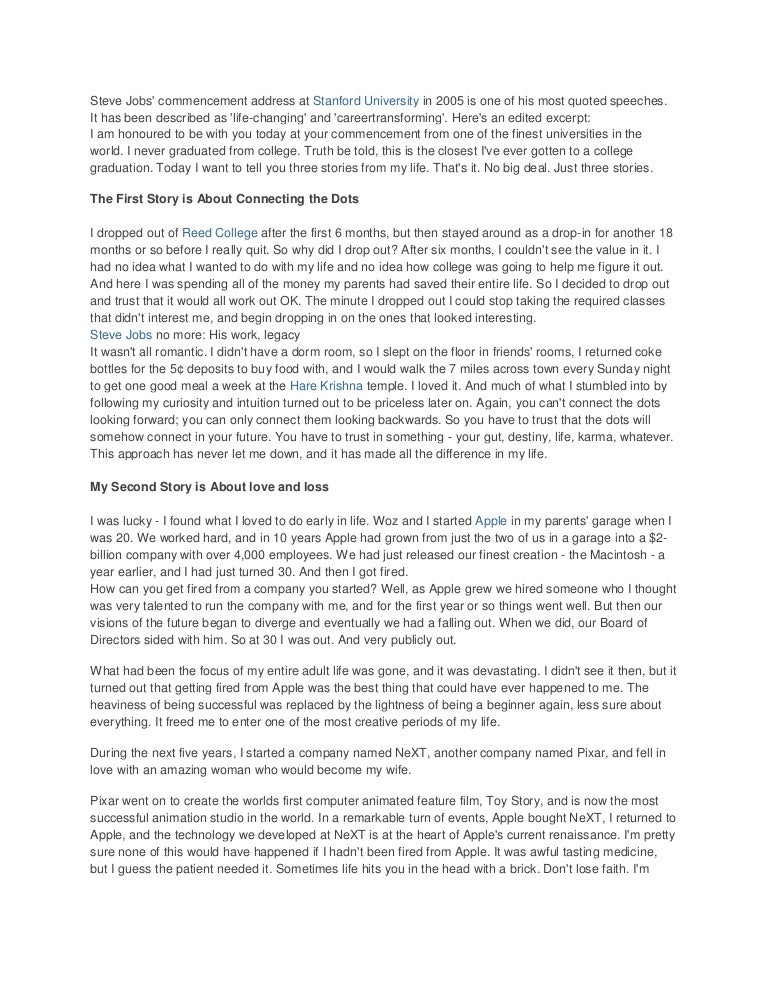 Steve Jobs Speech At Standford Three Stories