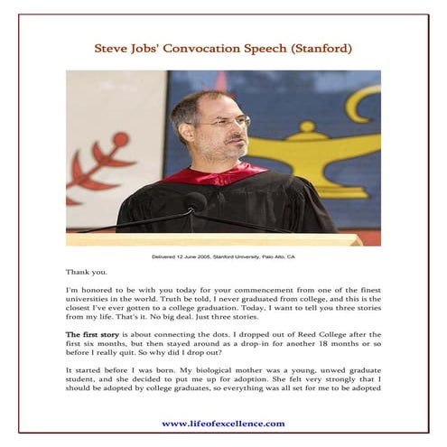 Steve Jobs Standford Convocation Speech[1] | PDF