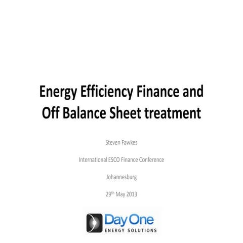 Energy Efficiency Financing and Off Balance Sheet Treatment