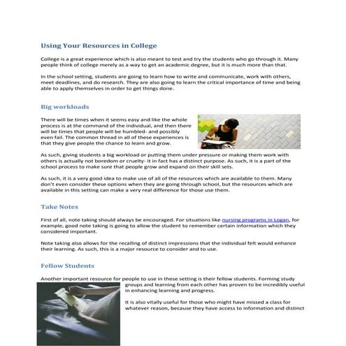 Using Your Resources in College