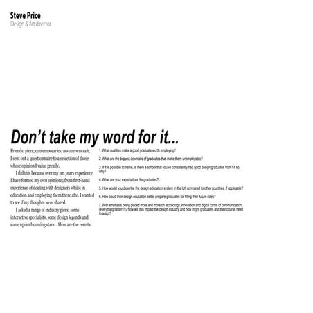 Steve Price: Interactive Design and graduates questionnaire