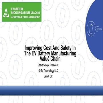 IMPROVING COST AND SAFETY IN EV BATTERY MANUFACTURING VALUE CHAIN