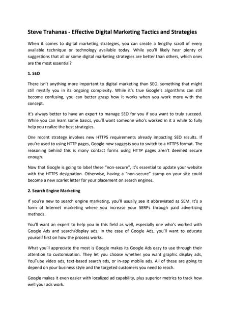 Steve trahanas - effective digital marketing tactics and strategies