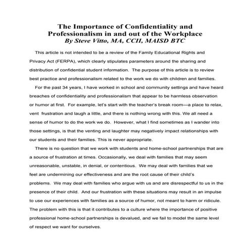 Steve Vitto "Building a positve and professional culture in support of effect...