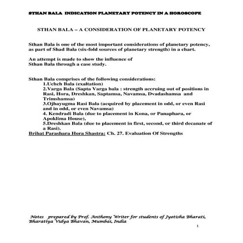 STHAN BALA -PLANETARY POTENCY WITH A CASE STUDY