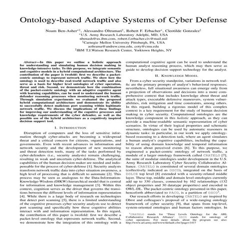 Army Study: Ontology-based Adaptive Systems of Cyber Defense