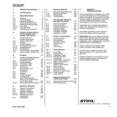 Stihl 021 chainsaw service repair manual | PDF