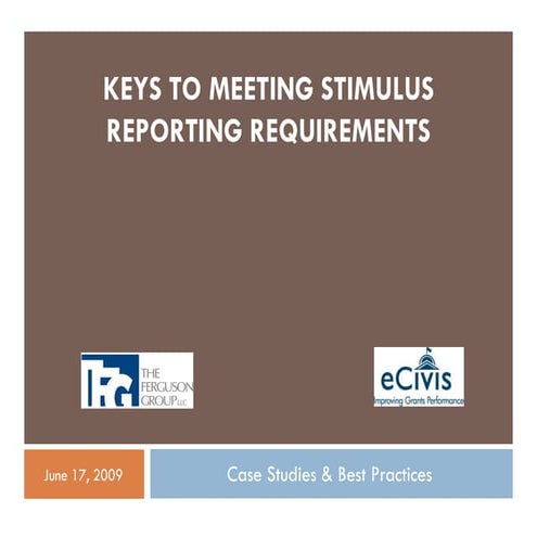 Keys to Meeting Stimulus Program Reporting Requirements