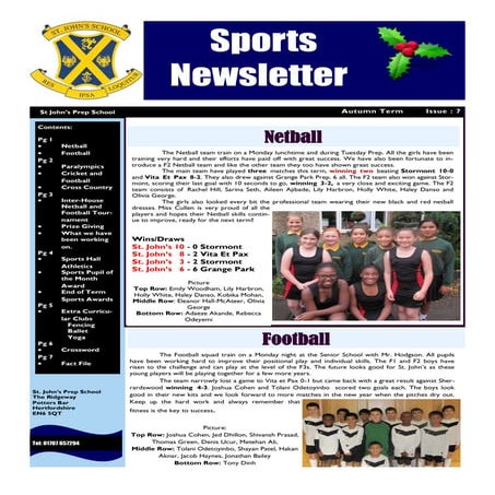 St johns prep and senior school sports newsletter winter 2012
