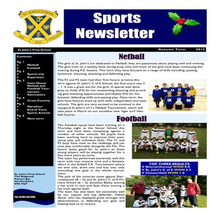 St johns prep and senior school sports newsletter winter 2013