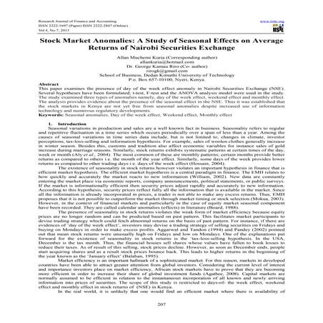 Stock market anomalies a study of seasonal effects on average returns of nair...