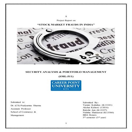 ASSIGNMENT ON STOCK MARKET FRAUD (Security Analysis & Portfolio Management)
