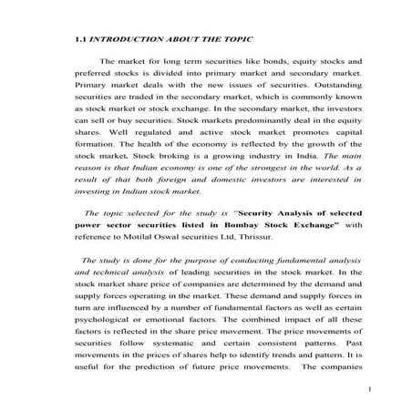 Stock market project for mba finance