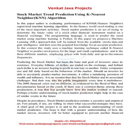 Stock market trend prediction using k nearest neighbor(knn) algorithm