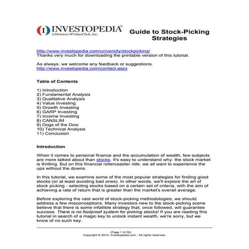 Stock Picking Strategies