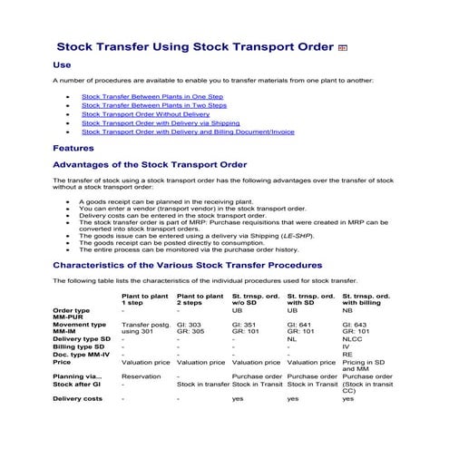 Stock transfer using stock transport order