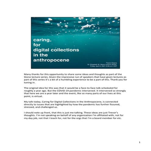 Caring for Digital Collections in the Anthropocene